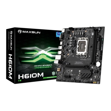 Материнская плата Maxsun Bad Pack MS-Challenger H610M H610, LGA1700, 2*DDR4, 1*PCIEx16, 1*PCIEx1, 1*M.2, 4*USB3.2Gen1, 6*USB2.0, 3*SATA3.0, 1G, VGA, DP, HDMI, M-ATX, RTL