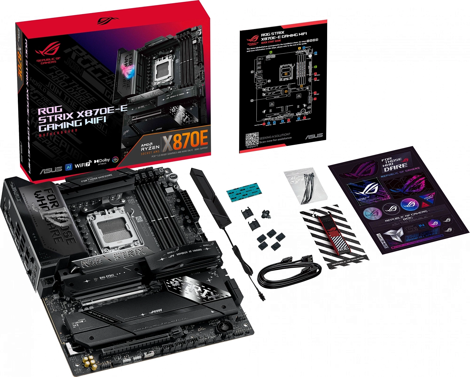 Материнская плата ASUS ROG STRIX X870E-E GAMING WIFI, AM5, X870, 4*DDR5, 4*SATA, 5*M.2, 9*USB 3.2, 2*USB4, 2*Type-C, 2*PCIx16, HDMI, ATX; 90MB1IB0-M0EAY0