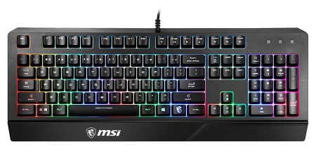 Клавиатура проводная Gaming Keyboard MSI VIGOR GK20, Wired, membrane Keyboard with ergonomic keycaps and wrist rest.  12 Key Anti-ghosting Capability. Water Resistant (spill-proof), Static multi-colour backlighting, Black