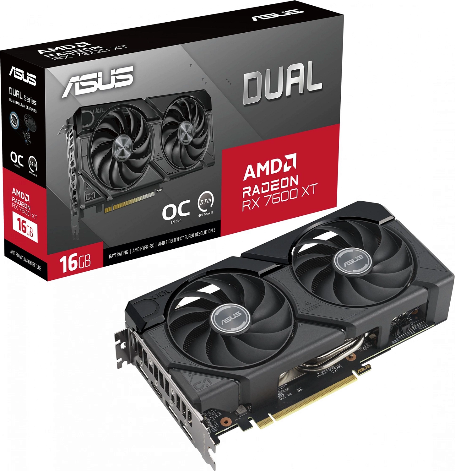 Видеокарта Asus PCI-E 4.0 DUAL-RX7600XT-O16G AMD Radeon RX 7600XT 16Gb 128bit GDDR6 2280/17500 HDMIx1 DPx3 HDCP Ret