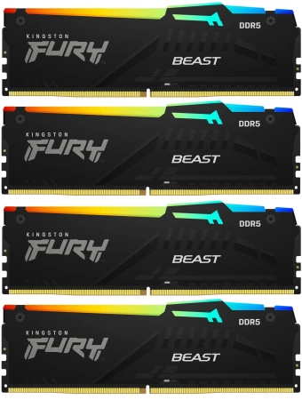 Память DDR5 4x32GB 5600MHz Kingston KF556C40BBAK4-128 Fury Beast Black RGB RTL Gaming PC5-44800 CL40 DIMM 288-pin 1.25В dual rank с радиатором Ret