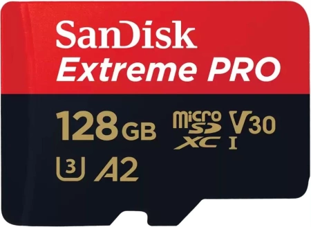 Карта памяти SanDisk Extreme Pro microSD UHS I Card 128GB for 4K Video on Smartphones, Action Cams & Drones 200MB/s Read, 90MB/s Write, Lifetime Warranty