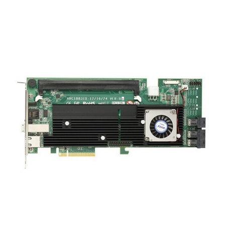 ARC-1883ix-12 PCIe 3.0 x8 Full Profile, SAS/SATA 12G, RAID 0,1,5,6,10,50,60, 16port (3*int SFF8643 + 1*ext SFF8644), Cache 2GB (up to 8GB), RTL {5} (411338)