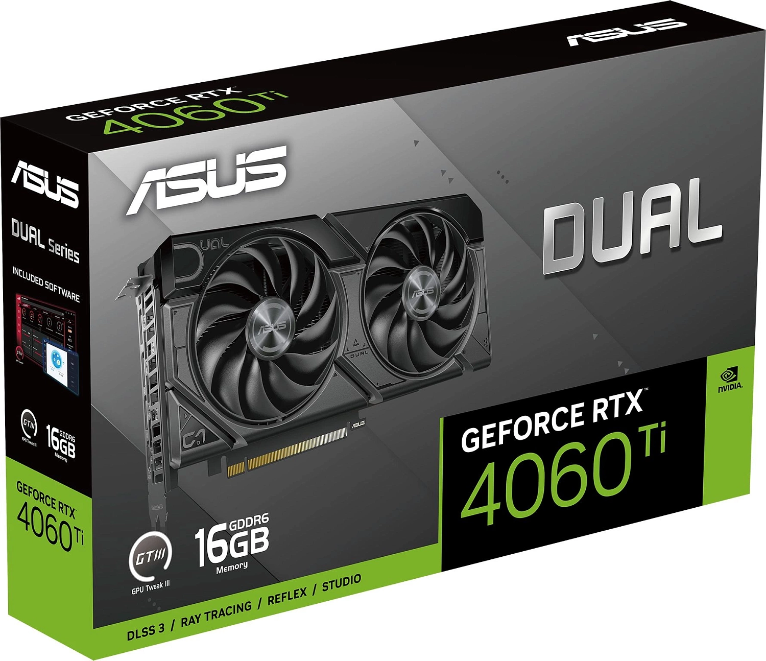 Видеокарта Asus PCI-E 4.0 DUAL-RTX4060TI-16G-EVO NVIDIA GeForce RTX 4060TI 16Gb 128bit GDDR6 2595/18000 HDMIx1 DPx3 HDCP Ret