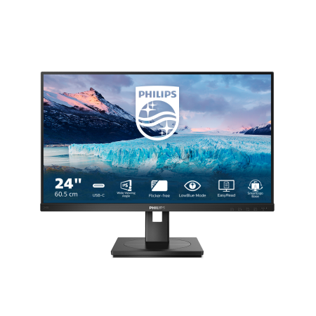 Монитор LCD 23.8'' [16:9] 1920х1080(FHD) IPS, nonGLARE, 75 Hz, 300 cd/m2, H178°/V178°, 1000:1, 50М:1, 16.7M, 4ms, HDMI, DP, USB-C, USB-Hub, Height adj, Pivot, Tilt, Swivel, Speakers, 3Y, Black