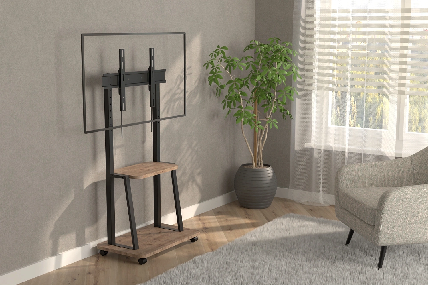 Стойка для телевизора Holder PR-108 черный/береза 32"-65" макс.80кг напольный мобильный