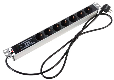 Блок розеток Rem-16 с фил. и инд., 7 Schuko, 16 A, алюм., 19", шнур 3 м