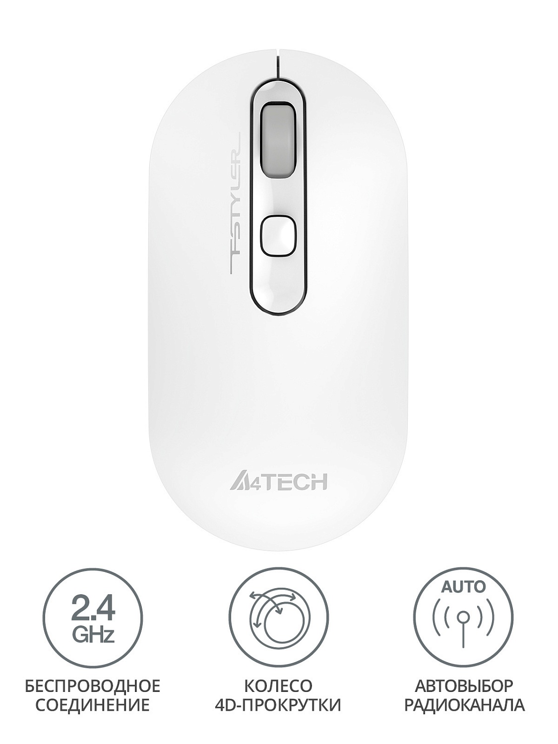 Мышь A4Tech Fstyler FG20 белый оптическая (2000dpi) беспроводная USB для ноутбука (4but) Мышь A4Tech Fstyler FG20 белый оптическая (2000dpi) беспроводная USB для ноутбука (4but)