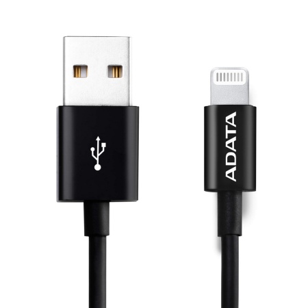 USB Cable ADATA Lightning-USB AMFIPL-1M-CBK 1m, Sync & Charge, Fast charging up to 2.4A, Apple AMFIPL-1M-CBK MFi-certified, Black, RTL