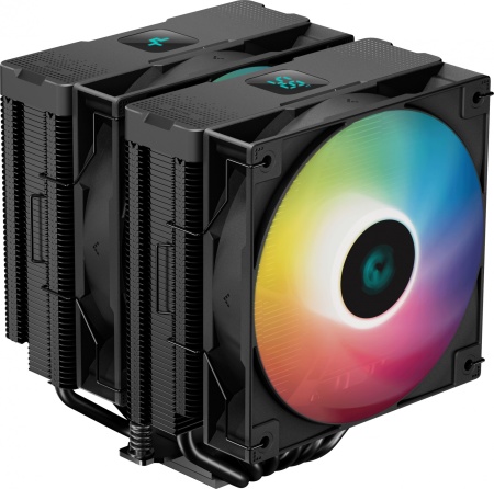 Кулер для процессора DEEPCOOL AG620 BK ARGB LGA20XX/1700/1200/115X/AM5/AM4 (9шт/кор, TDP 260W, PWM, ARGB DUAL Fan 120mm, 6 тепл. трубок, черный) RET