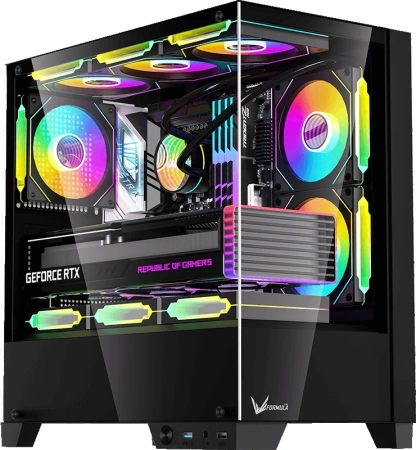 Корпус Formula Crystal Z1M Plus FR черный без БП mATX 5x120mm 2xUSB3.0 1xUSB3.1 audio bott PSU