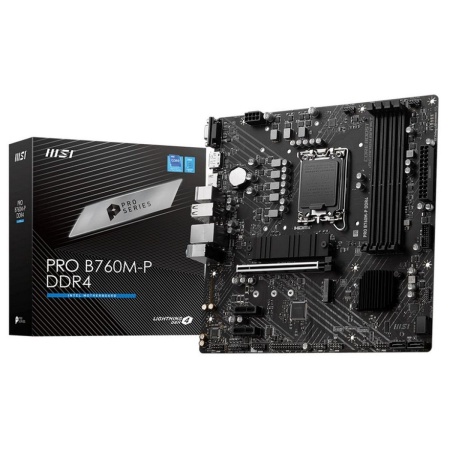 Материнская плата MSI PRO B760M-P DDR4 B760, LGA1700, 4*DDR4, 1*PCIEx16, 2*PCIEx1, 2*M.2, 1*TypeC, , 3*USB3.2Gen1, 8*USB2.0, 4*SATA3.0, 1G, VGA, DP, HDMI, M-ATX, OEM