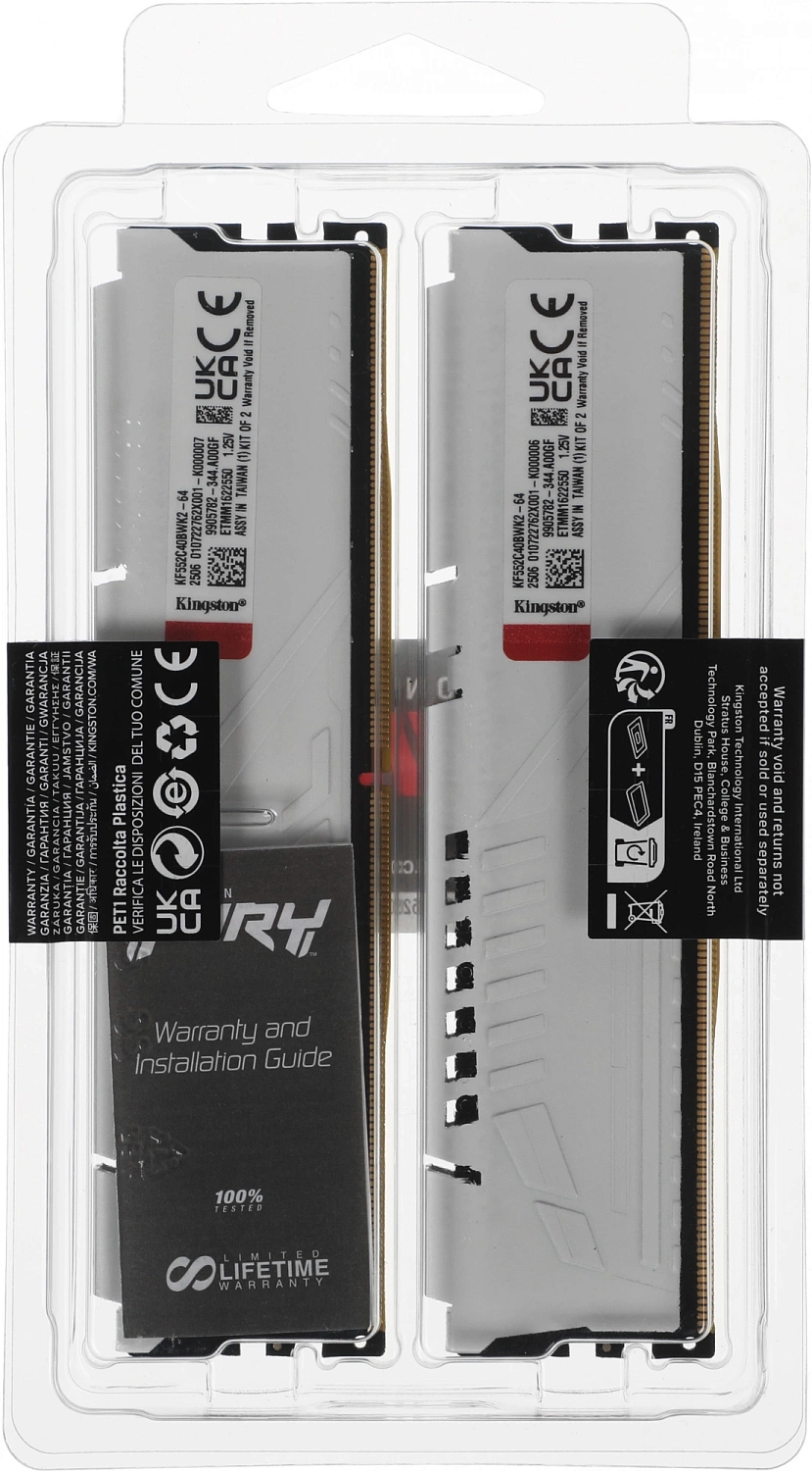 Память DDR5 2x32GB 5200MHz Kingston KF552C40BWK2-64 Fury Beast Expo RTL Gaming PC5-41600 CL40 DIMM 288-pin 1.25В kit single rank с радиатором Ret