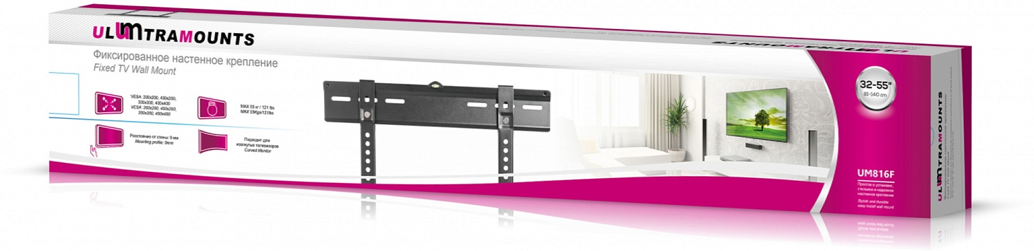 Кронштейн для телевизора Ultramounts UM816F черный 32"-55" макс.55кг настенный фиксированный