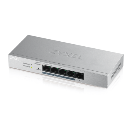 Smart L2 коммутатор PoE+ Zyxel GS1200-5HP v2, 5xGE (4xPoE+), настольный, бесшумный, с поддержкой VLAN, IGMP, QoS и Link Aggregation, бюджет PoE 60 Вт
