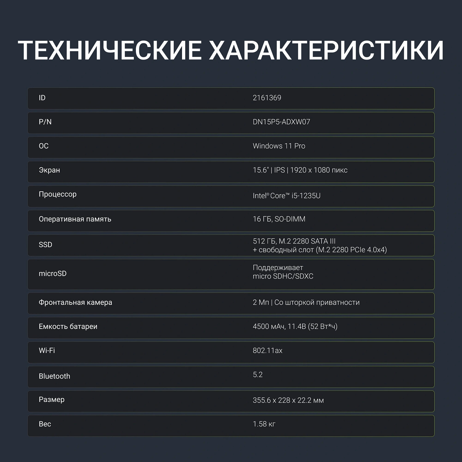 Ноутбук Digma Ascend Core i5 1235U 16Gb SSD512Gb Intel UHD Graphics 15.6" IPS FHD (1920x1080) Windows 11 Home grey WiFi BT Cam 4500mAh (DN15P5-ADXW07)
