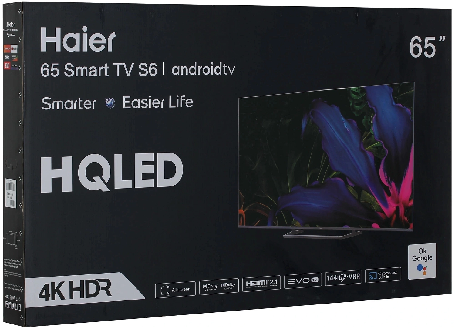 Телевизор QLED Haier 65" Smart TV S6 Frameless серый 4K Ultra HD 144Hz MEMC DVB-T DVB-T2 DVB-C DVB-S DVB-S2 USB WiFi Smart TV