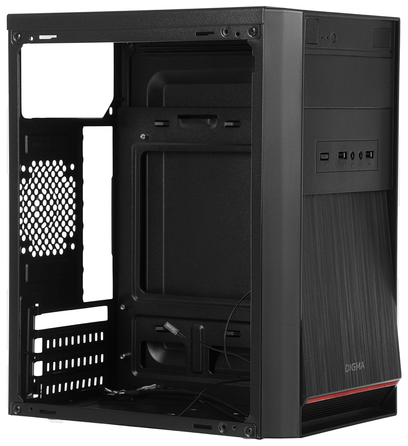 Корпус Digma DC-MATX100-U2 черный без БП mATX 1x80mm 2x120mm 2xUSB2.0 audio