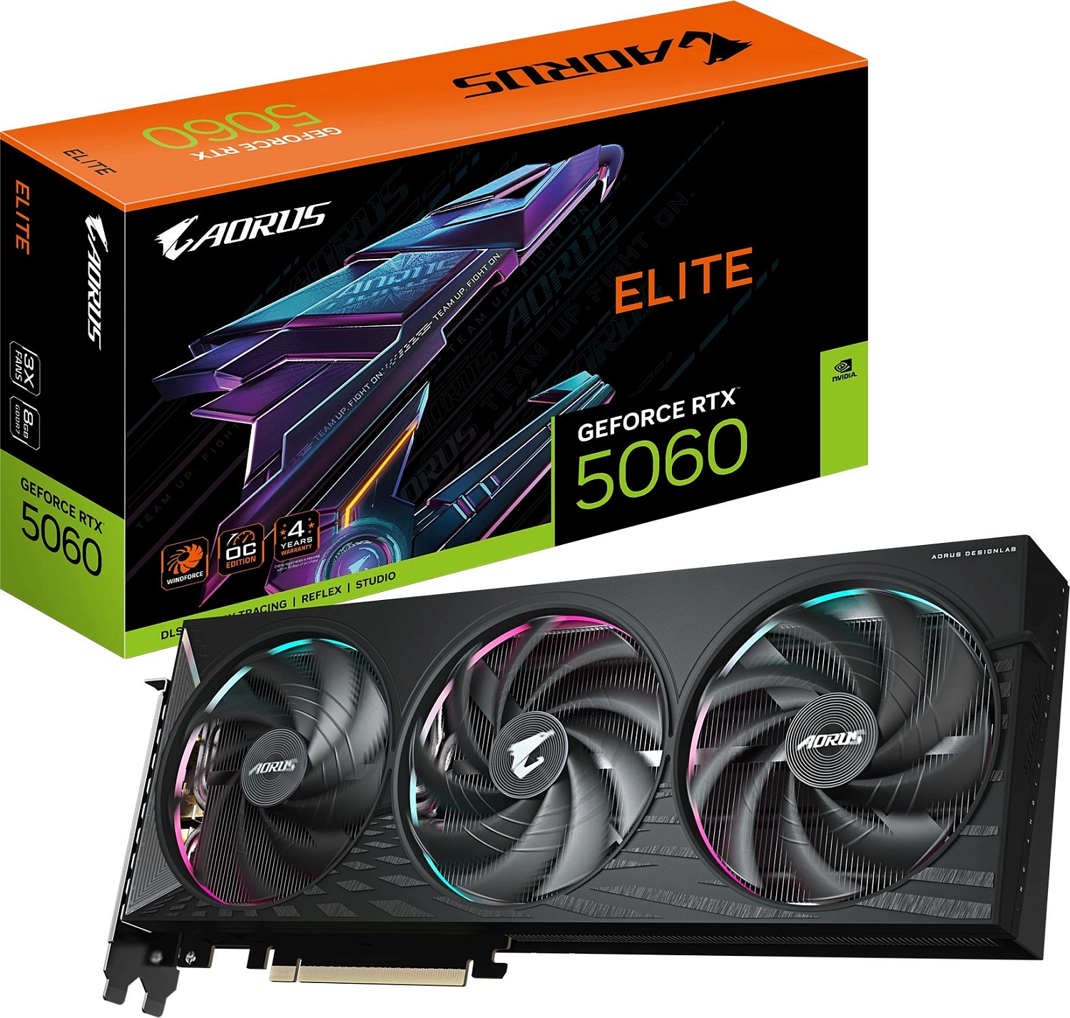 Видеокарта Gigabyte PCI-E 5.0 GV-N5060AORUS E-8GD 1.0 NVIDIA GeForce RTX 5060 8Gb 128bit GDDR7 3840/28000 HDMIx1 DPx3 HDCP Ret
