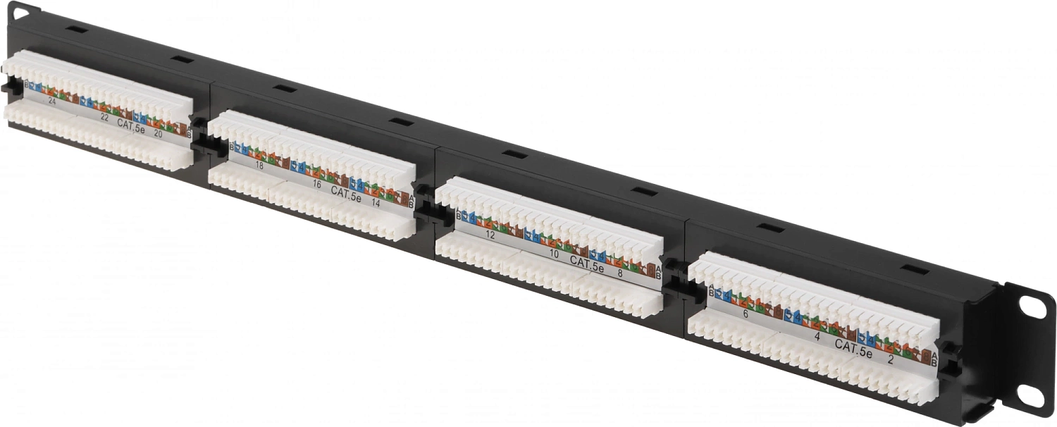 Патч-панель Патч-панель 19", кат. 5е, 1U, 24 порта UTP, с возможность установки заднего органайзера