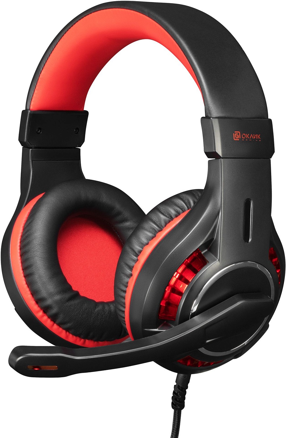 Наушники с микрофоном Оклик HS-L610G SAMURAI черный/красный 2.2м мониторные USB оголовье (1460161)