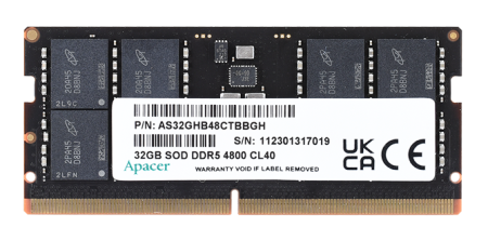 Оперативная память Apacer  DDR5  32GB  4800MHz SO-DIMM (PC5-38400) CL40 1.1V (Retail) 2048*8  3 years (AS32GHB48CTBBGH/FS.32G2A.PTH)