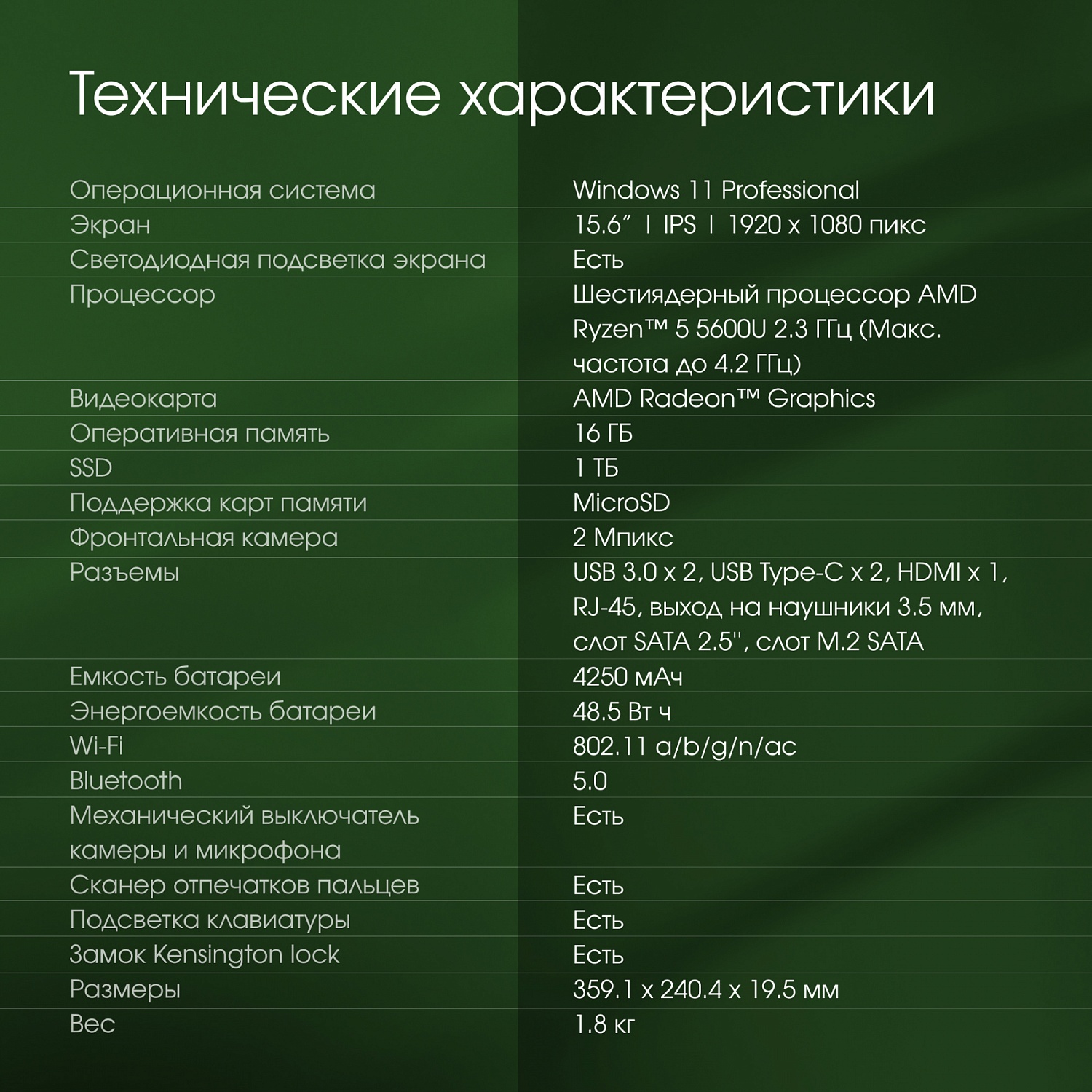 Ноутбук Digma Pro Fortis M Ryzen 5 5600U 16Gb SSD1Tb AMD Radeon Vega 7 15.6" IPS FHD (1920x1080) Windows 11 Professional grey WiFi BT Cam 4250mAh (DN15R5-AEXW01)