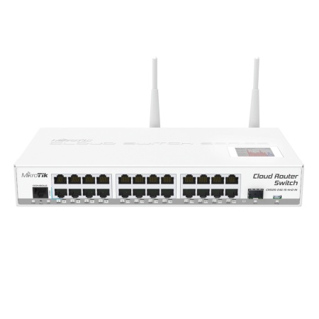 Bad Pack CRS125-24G-1S-2HnD-IN Switch. Wifi 2.4GHz 802.11 a/b/g/n. Ethernet 24x 10/100/1000 + 1x SFP. PoE. Console, LCD touchscreen