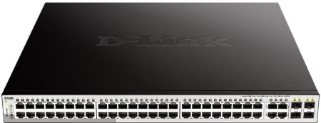 Коммутатор D-Link DGS-1210-52MP/F 48G 4SFP 48PoE 370W настраиваемый