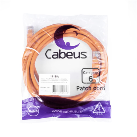 Патч-корд Cabeus PC-UTP-RJ45-Cat.6-3m-OR-LSZH Патч-корд U/UTP, категория 6, 2xRJ45/8p8c, неэкранированный, оранжевый, LSZH, 3м