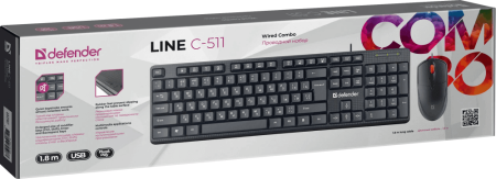 Клавиатура + мышь Defender Line C-511 клав:черный мышь:черный/красный USB Multimedia (45511)