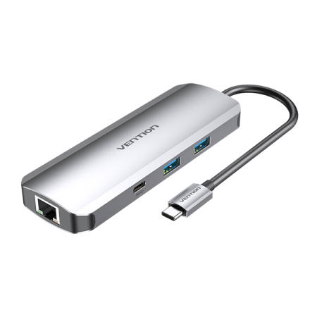 Док-станция Vention Multi-function USB-C to HDMI/USB-C Gen 1/USB3.0x2/RJ45/SD/TF/TRRS 3.5mm/PD Docking Station 0.15M Gray Aluminum Alloy Type