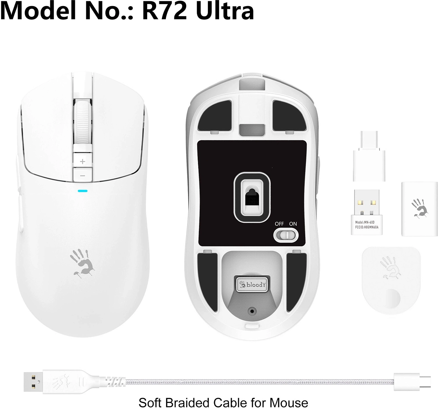 Мышь A4Tech Bloody R72 Ultra белый оптическая (20000dpi) беспроводная USB-C (7but) Мышь A4Tech Bloody R72 Ultra белый оптическая (20000dpi) беспроводная USB-C (7but)