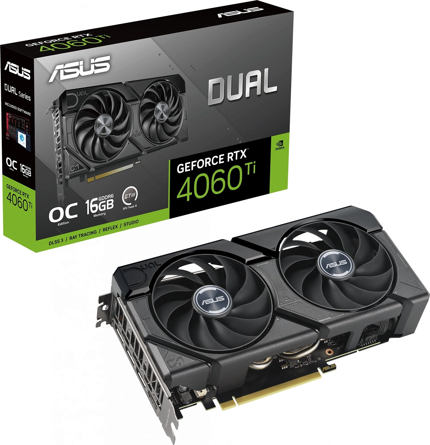Видеокарта Asus PCI-E 4.0 DUAL-RTX4060TI-O16G-EVO NVIDIA GeForce RTX 4060TI 16Gb 128bit GDDR6 2595/18000 HDMIx1 DPx3 HDCP Ret