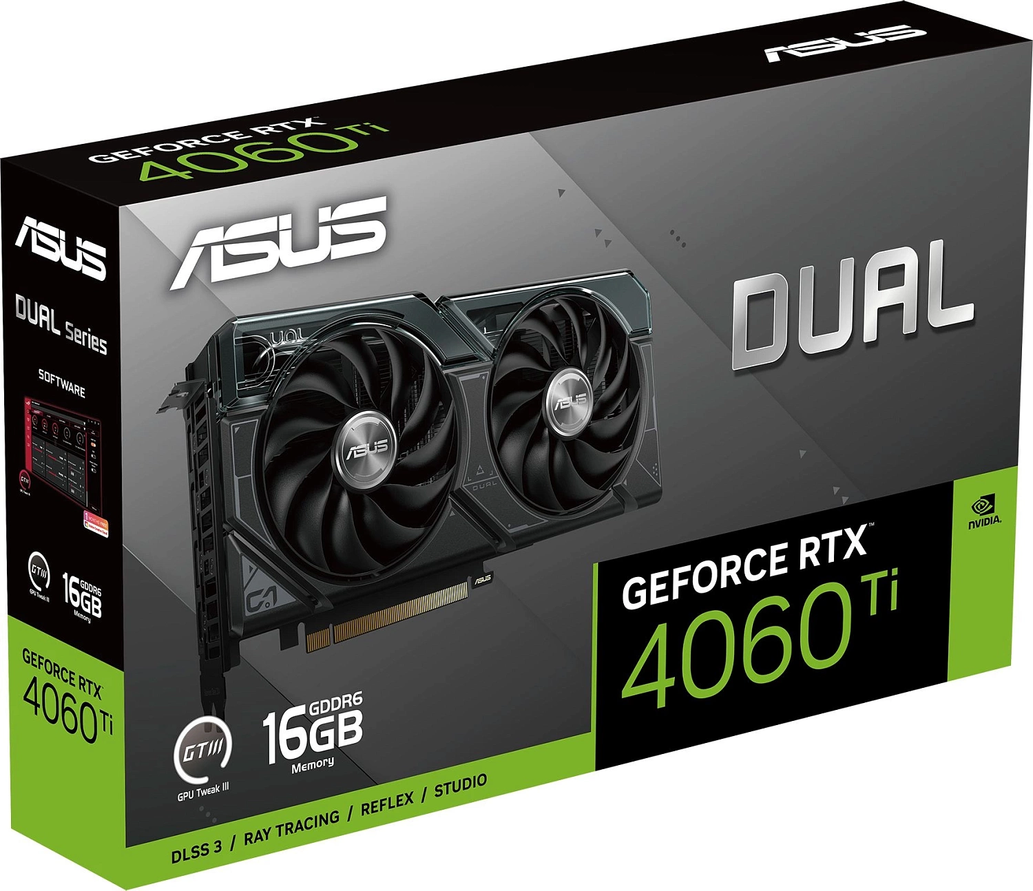 Видеокарта Asus PCI-E 4.0 DUAL-RTX4060TI-16G NVIDIA GeForce RTX 4060TI 16Gb 128bit GDDR6 2535/18000 HDMIx1 DPx3 HDCP Ret