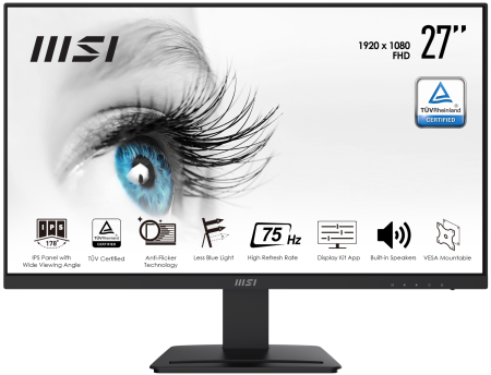 Монитор MSI 27" Pro MP273 черный IPS LED 16:9 HDMI M/M матовая 250cd 178гр/178гр 1920x1080 75Hz DP FHD 3.9кг