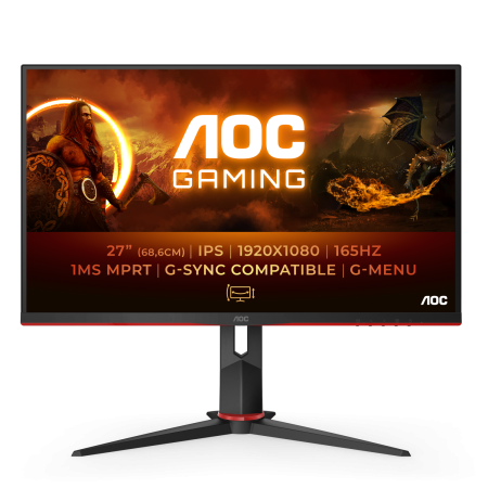 Монитор AOC 27" Gaming 27G2SPU черный IPS LED 1ms 16:9 HDMI M/M матовая HAS Piv 250cd 178гр/178гр 1920x1080 165Hz FreeSync Premium VGA DP FHD USB 5.07кг