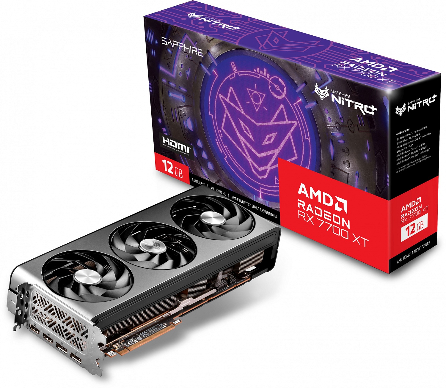 Видеокарта Sapphire PCI-E 4.0 11335-02-20G NITRO+ RX 7700 XT GAMING OC AMD Radeon RX 7700XT 12288Mb 192 GDDR6 2276/18000 HDMIx2 DPx2 HDCP Ret