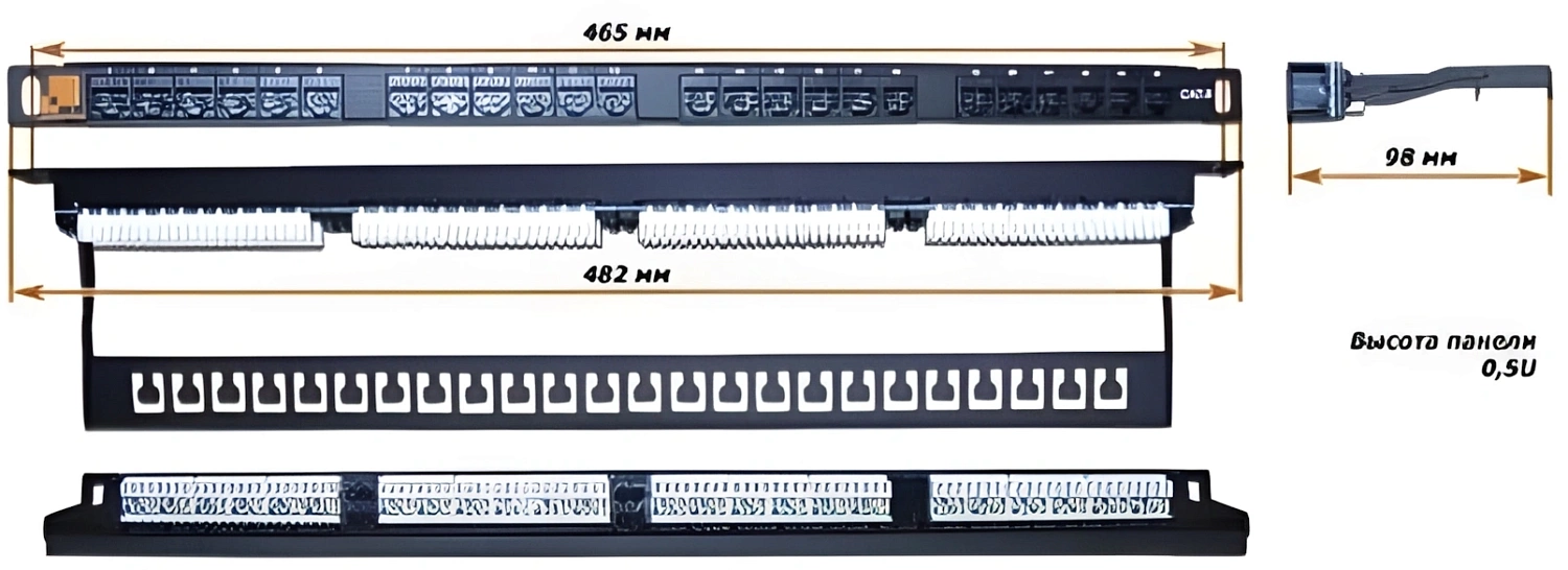 Патч-панель Патч-панель LANMASTER компактная 24 порта, UTP, кат.6, 0.5U