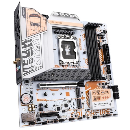 Материнская плата Colorful COLORFIRE B760M-MEOW WIFI D5 ORANGE B760, LGA1700, 4*DDR5, 1*PCIEx16, 1*PCIEx4, 3*M.2, 2*TypeC, 4*USB3.2Gen1, 6*USB2.0, 4*SATA3.0, 2.5G, DP, HDMI, M-ATX, oem