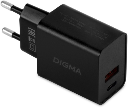 Сетевое зар./устр. Digma DGW2D 20W 3A+3A (PD+QC) USB-C/USB-A универсальное черный (DGW2D0F110BK)