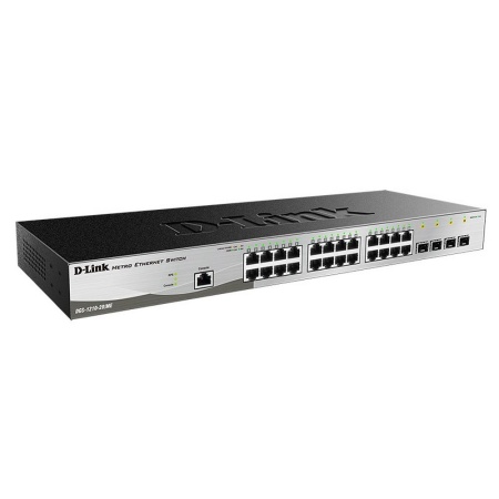 Коммутатор D-Link Managed L2 Metro Ethernet Switch 24x1000Base-T, 4x1000Base-X SFP, Surge 6KV, CLI, RJ45 Console, RPS, Dying Gasp, power supply unit with UPS function