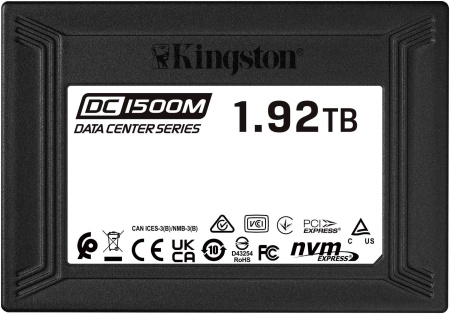 Твердотельный накопитель Kingston Enterprise SSD 1,92TB DC1500M U.2 2.5" PCIe NVMe Gen3x4 R3300/W2700MB/s 3D TLC MTBF 2М 510 000/220 000 IOPS 1DWPD (Data Center SSD for Enterprise) 3 years