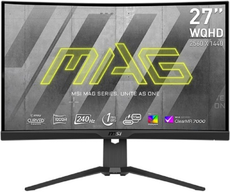 Монитор MSI 27" MAG 275CQRXF черный VA LED 1ms 16:9 HDMI полуматовая HAS 300cd 178гр/178гр 2560x1440 240Hz FreeSync DP WQ USB 5.8кг