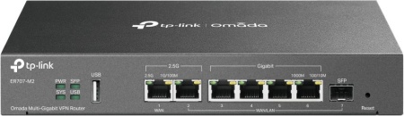 Сетевое оборудование TP-Link ER707-M2 VPN-маршрутизатор Omada с мультигигабитными портами,1 x RJ45 WAN 2,5 Гбит/с, 1 x RJ45 WAN/LAN 2,5 Гбит/с, 1 x SFP WAN/LAN, 4 гиг. порта RJ45 WAN/LAN, 1 порт USB 2.0