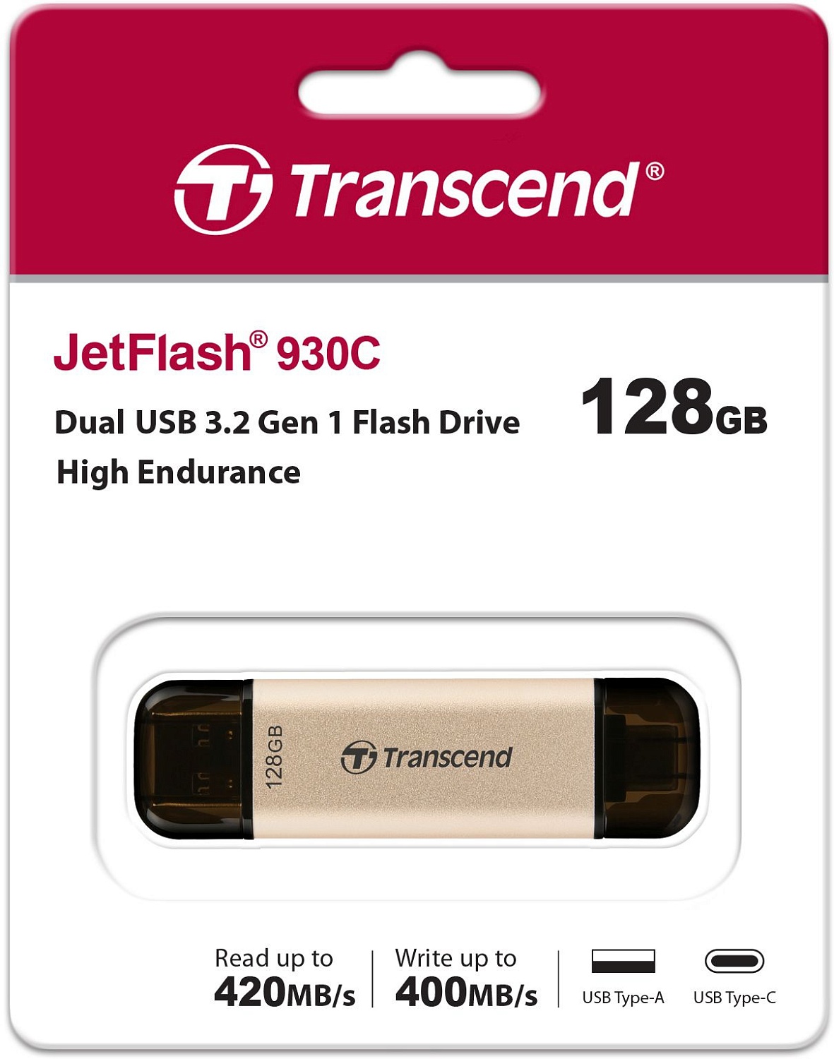 Флеш Диск Transcend 128Gb Jetflash 930С TS128GJF930C USB3.0 золотистый/черный