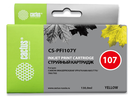 Картридж струйный Cactus CS-PFI107Y PFI-107Y желтый (130мл) для Canon IP iPF670/iPF680/iPF685/iPF770/iPF780/iPF785/