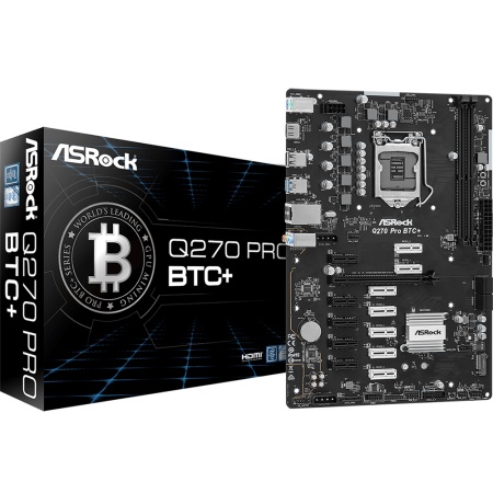 Q270 PRO BTC+, Socket 1151, Intel®Q270, 2xDDR4-2400, HDMI, 1xPCI-Ex16, 12xPCI-Ex1, 4xSATA3, 1xM.2, GLan, (4+2)xUSB2.0, (2+2)xUSB3.0, 2xPS/2, ATX, RTL {10} (935473)