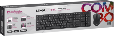 Клавиатура + мышь Defender Lima C-993 клав:черный мышь:черный USB беспроводная Multimedia (45993)