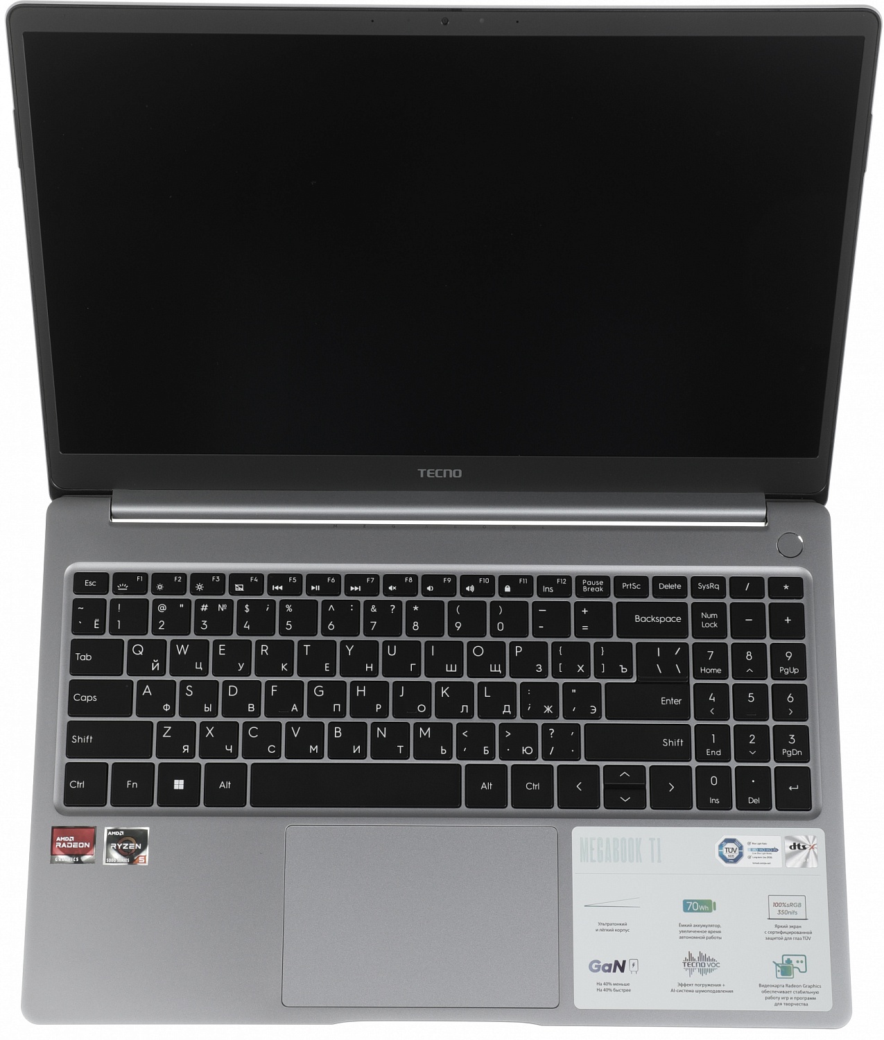 Ноутбук Tecno MegaBook T1 Ryzen 5 5560U 16Gb SSD512Gb AMD Radeon 15.6" IPS FHD (1920x1080) Windows 11 Home 64 grey WiFi BT Cam 6060mAh (71003300136)